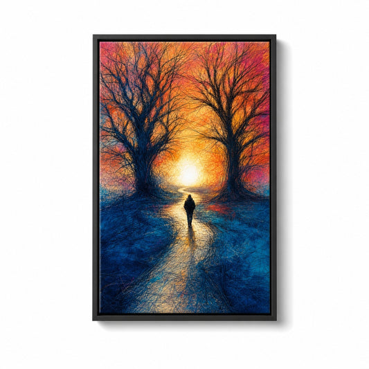 Scribble Path Through Trees Floater Frame Canvas Wall Art - canvas wall art by AUSJOJO