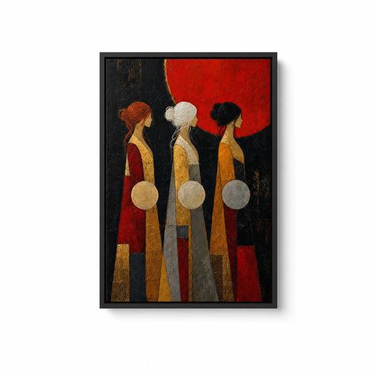 Three Women Red Sun Abstract Floater Frame Canvas Wall Art - modern wall decor by AUSJOJO