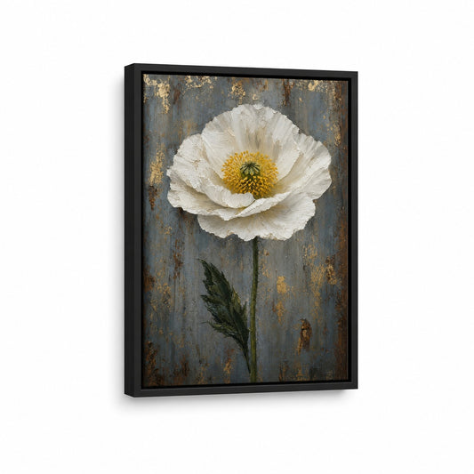 White Poppy Weathered Blue Floater Frame Canvas Wall Art - canvas wall art by JOJOShop