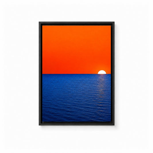 Orange Sky Blue Sea Minimalist Floater Frame Canvas Wall Art — main artwork in a floater frame