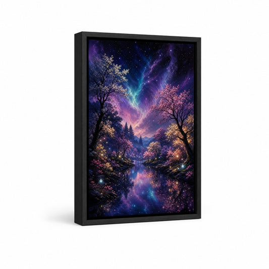 Enchanted Night Forest River Floater Frame Canvas Wall Art — main artwork in a floater frame