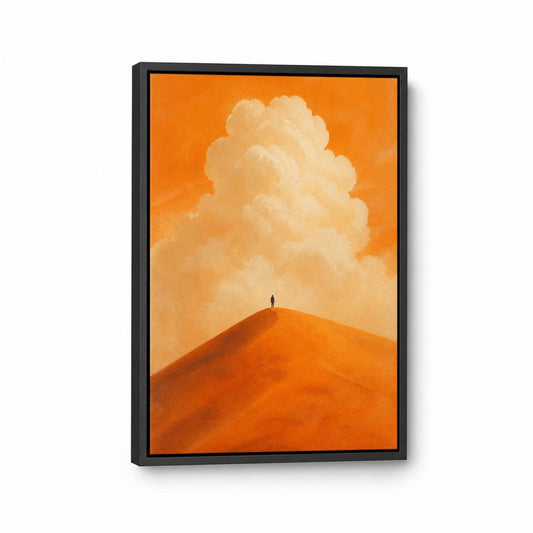 Orange Dune Solitary Figure Floater Frame Canvas Wall Art — main artwork in a floater frame