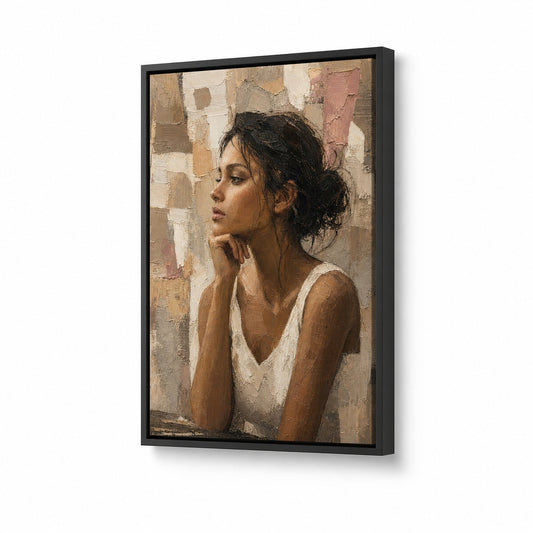 Abstract Thinking Woman Impasto Floater Frame Canvas Wall Art - modern wall decor by JOJOShop