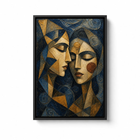 Intimate Cubist Women Faces Floater Frame Canvas Wall Art — main artwork in a floater frame