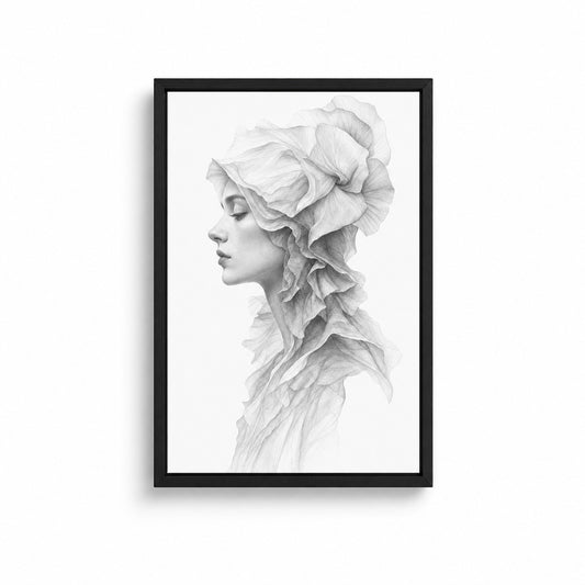 Surreal Side Female Fabric Pencil Floater Frame Canvas Wall Art — white-background product view, image 2