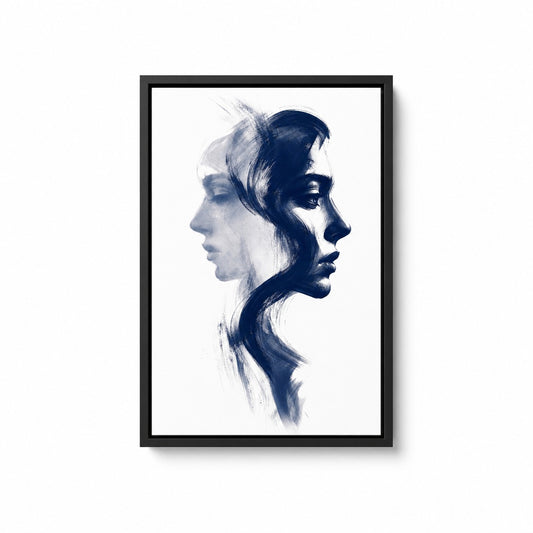 Navy Double Profile Ink Minimal Floater Frame Canvas Wall Art - canvas wall art by AUSJOJO