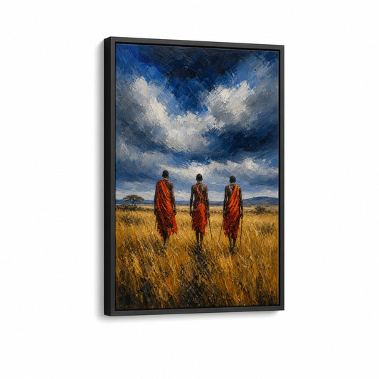 Masai Men Orange Shuka Storm Sky Floater Frame Canvas Wall Art - canvas wall art by AUSJOJO