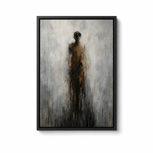 Dissolving Human Ochre Gray Drip Floater Frame Canvas Wall Art - canvas wall art by AUSJOJO