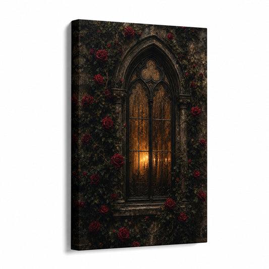 Gothic Rose Window Canvas Wall Art - floral wall decor by AUSJOJO