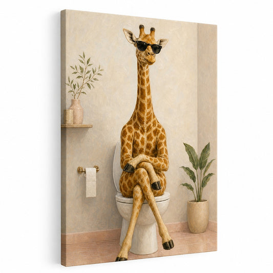 Sunglasses Giraffe Toilet Canvas Wall Art - canvas wall art by AUSJOJO