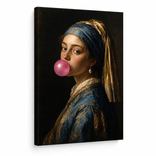 Classical Girl Bubblegum Canvas Wall Art - canvas wall art by AUSJOJO