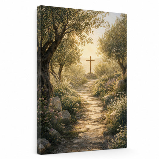 Soft Morning Cross Garden Canvas Wall Art - canvas wall art by AUSJOJO