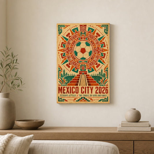 Mexico City 2026 Aztec Totem Soccer Canvas Wall Art 01 wall mockup