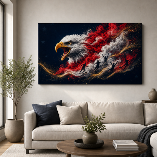 USA Eagle Smoke Soccer Canvas Wall Art - Wall Mockup