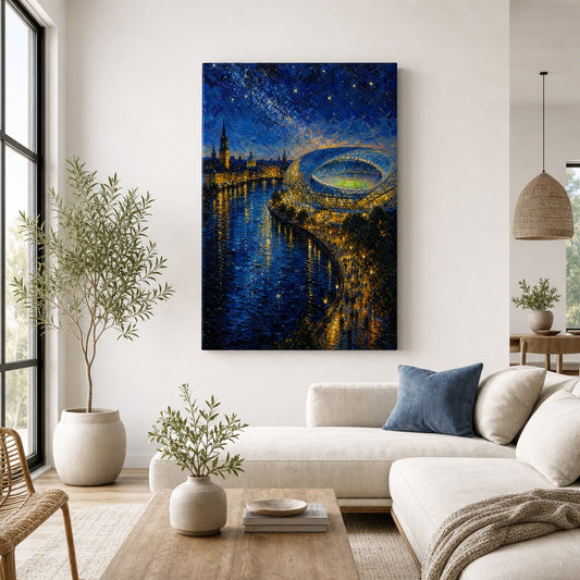 Riverside Starry Stadium Soccer Canvas Wall Art living room wall mockup
