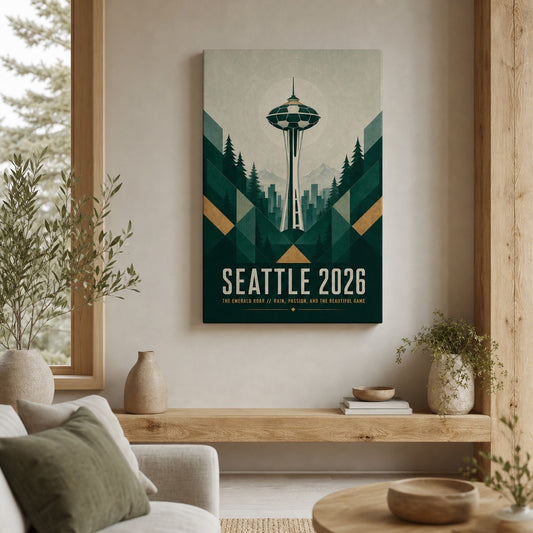 Seattle 2026 Emerald Roar Soccer Canvas Wall Art 01 wall mockup