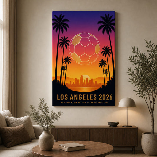 Los Angeles 2026 Golden Stage Soccer Canvas Wall Art 05 wall mockup