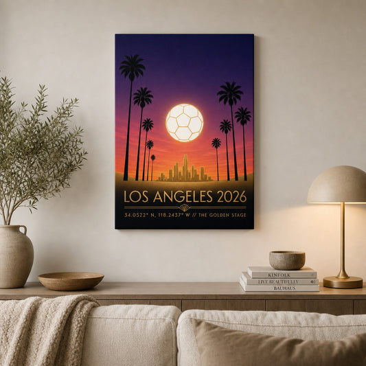 Los Angeles 2026 Golden Stage Soccer Canvas Wall Art 03 wall mockup