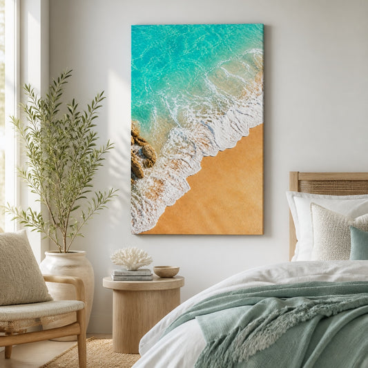 Coastal Aerial Waves Healing Canvas Wall Art 02 wall mockup