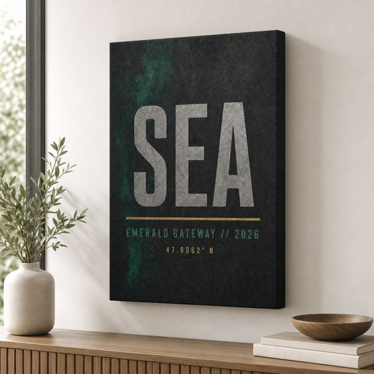 SEA Airport Code Coordinates Canvas Wall Art canvas wall art lifestyle mockup