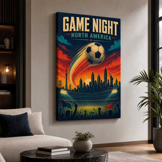 Game Night Vintage City Soccer Canvas Wall Art canvas wall art lifestyle mockup