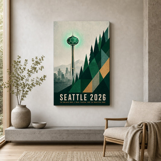 Seattle 2026 Emerald Roar Soccer Canvas Wall Art 02 wall mockup