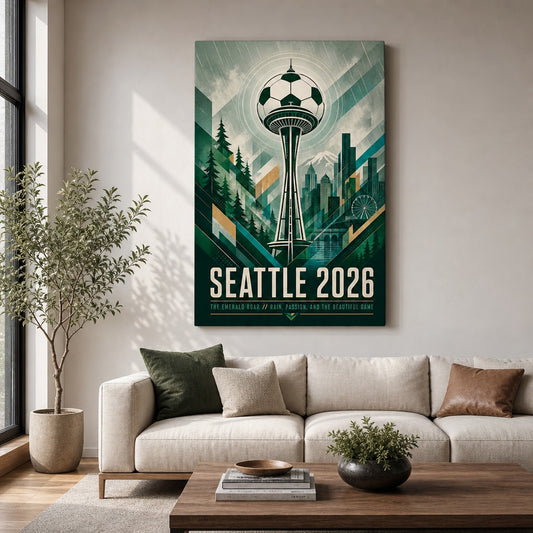 Seattle 2026 Emerald Roar Soccer Canvas Wall Art 05 wall mockup