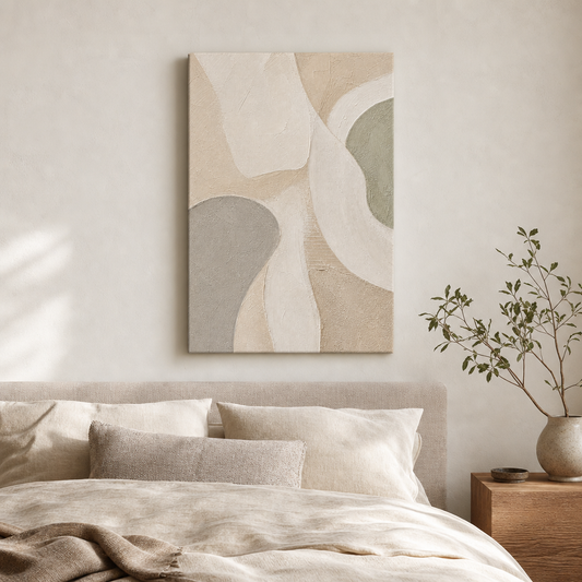 Minimalist Beige Textured Abstract Canvas Wall Art - Bedroom wall mockup
