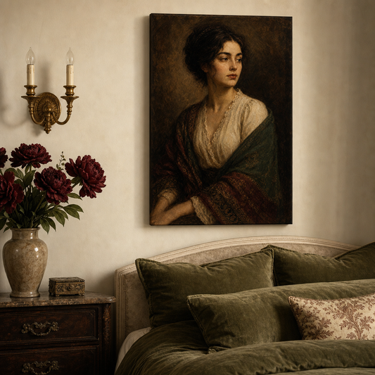 Classical Portrait Inspired Canvas Wall Art - Bedroom wall mockup