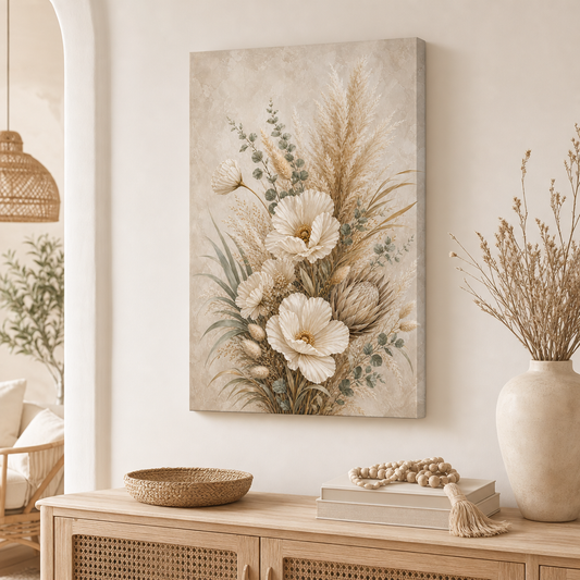 Pampas Grass Neutral Floral Canvas Wall Art canvas wall art lifestyle mockup