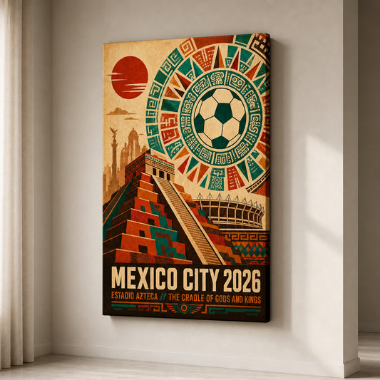 Mexico City 2026 Aztec Totem Soccer Canvas Wall Art 02 wall mockup