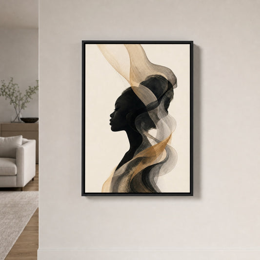 Black Female Profile Ribbon Abstract Floater Frame Canvas Wall Art - modern wall decor by AUSJOJO