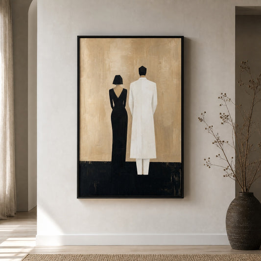 Black White Couple Silhouettes Minimal Floater Frame Canvas Wall Art - canvas wall art by AUSJOJO