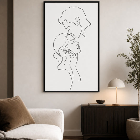 Minimalist Couple Line Art Floater Frame Canvas Wall Art — styled room view, image 2