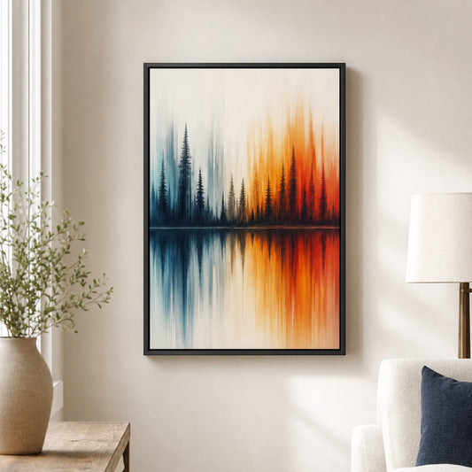 Abstract Autumn Forest Reflection Floater Frame Canvas Wall Art - modern wall decor by AUSJOJO