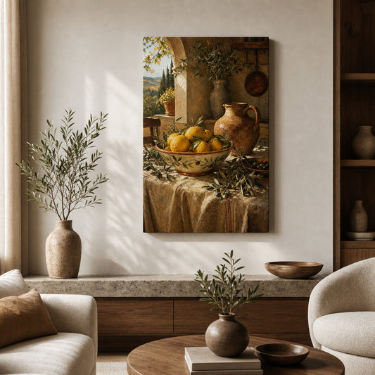 Tuscan Lemon Olive Kitchen Canvas Wall Art — room scene