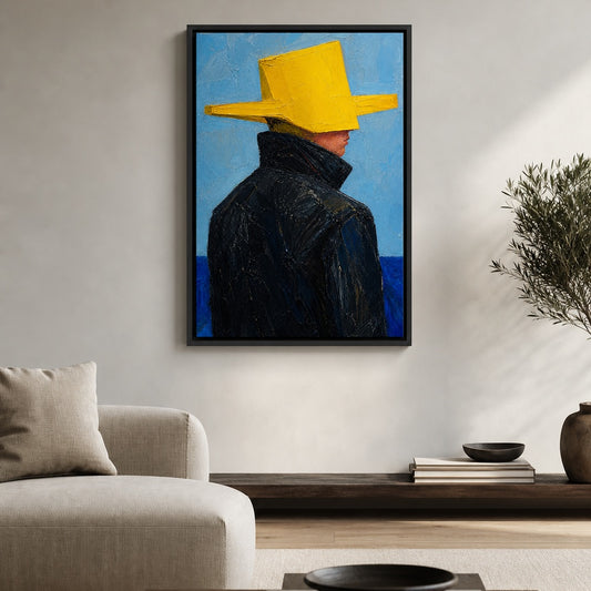 Yellow Geometric Hat Figure Floater Frame Canvas Wall Art - modern wall decor by AUSJOJO