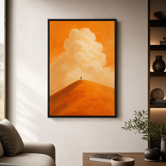 Orange Dune Solitary Figure Floater Frame Canvas Wall Art - canvas wall art by AUSJOJO