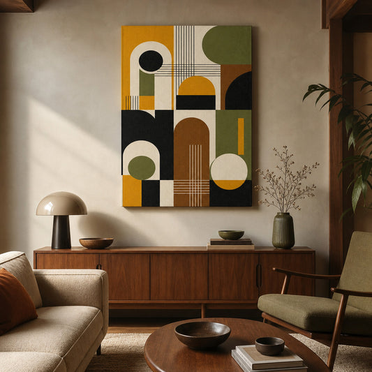 Mid-Century Bauhaus Interlocking Geometry Canvas Wall Art 02 - Wall scene mockup