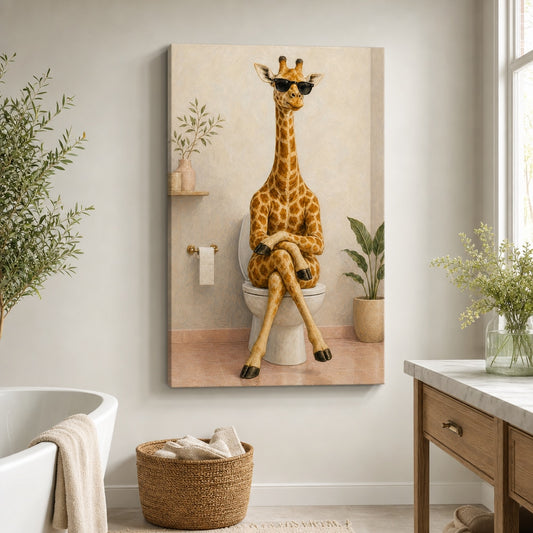 Sunglasses Giraffe Toilet Canvas Wall Art 02 wall mockup