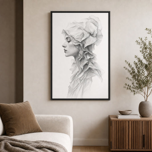 Surreal Side Female Fabric Pencil Floater Frame Canvas Wall Art - canvas wall art by AUSJOJO