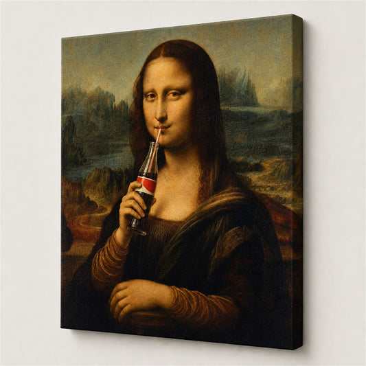 Mona Lisa Drinking Cola Modern Canvas Painting Wall Decor - modern wall decor by AUSJOJO