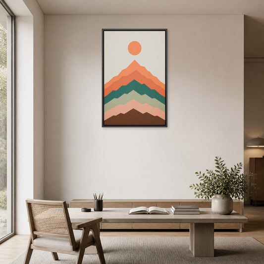 Layered Modernist Mountain Floating Frame Wall Art - 02b_black_frame_wall_scene