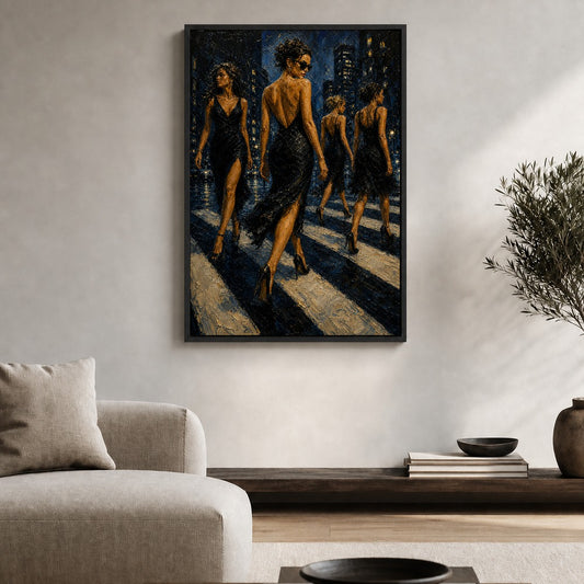 Four Women City Crosswalk Floater Frame Canvas Wall Art - canvas wall art by AUSJOJO