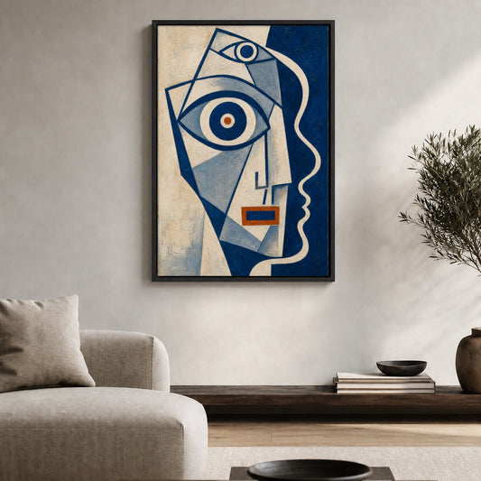 One Eye Cubist Abstract Face Floater Frame Canvas Wall Art - modern wall decor by AUSJOJO