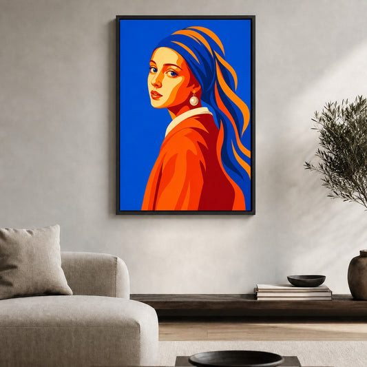 Pop Art Pearl Earring Portrait Floater Frame Canvas Wall Art - canvas wall art by AUSJOJO
