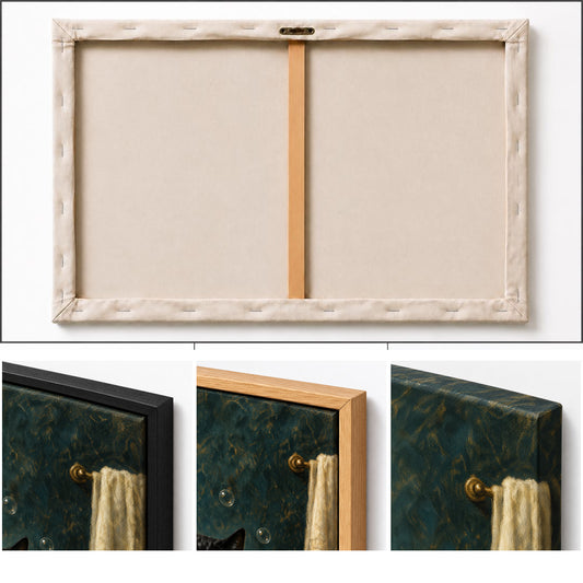 Funny Black Cat Bathtub Canvas Wall Art 01 close-up canvas texture and wrapped edge detail