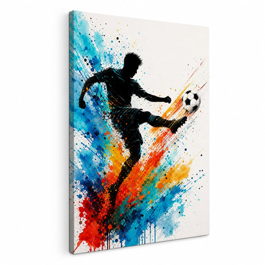 Dynamic Splatter Striker Soccer Canvas Wall Art - soccer canvas wall art by AUSJOJO