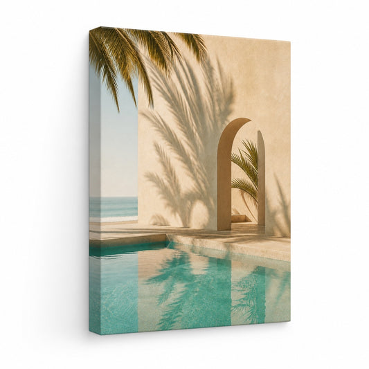 Retro Pool Palm Shadows Canvas Wall Art - canvas wall art by AUSJOJO