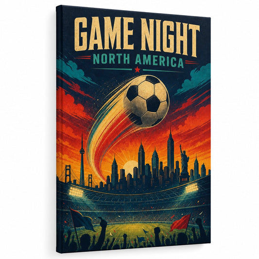 Game Night Vintage City Soccer Canvas Wall Art - soccer canvas wall art by AUSJOJO